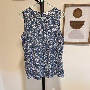 Floral Sleeveless Top - Blue and White